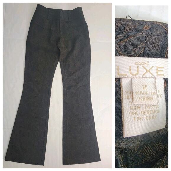 CACHE LUXE Trouser Flare Pants SZ 2 Brocade Textured Fatal-fashion Office Siren - Picture 1 of 10